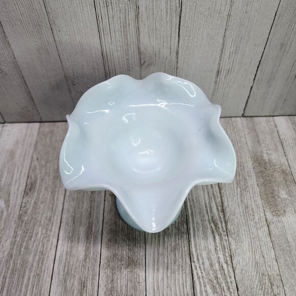 Vtg Light Blue Tone Milk Glass Compote Candy Dish Hobnail Ruffled Pedestal 6'' - Picture 4 of 8